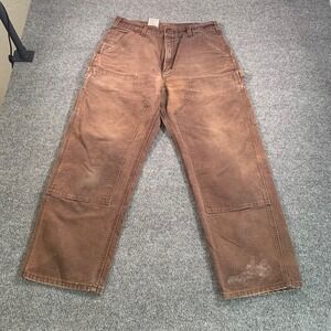 Carhartt Double Knee Work Pants Brown Duck Canvas Dungaree34x30  B136 DKB WORN
